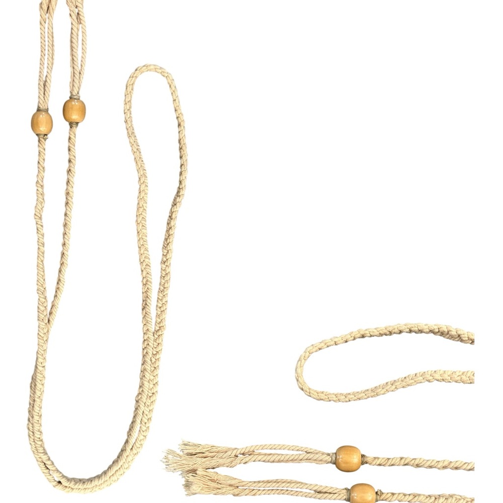 Elegant vintage Tan Rope Belt with Wooden Beads